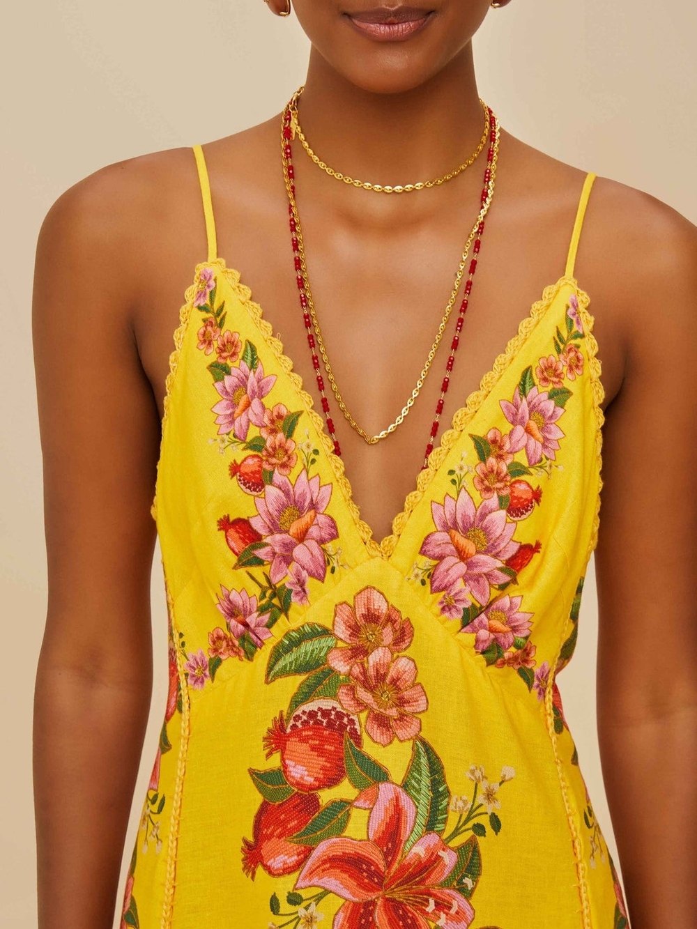 Yellow Summer Fruit Scarf LENZING™ ECOVERO™ Euroflax™ Maxi Dress - Picture 2 of 8
